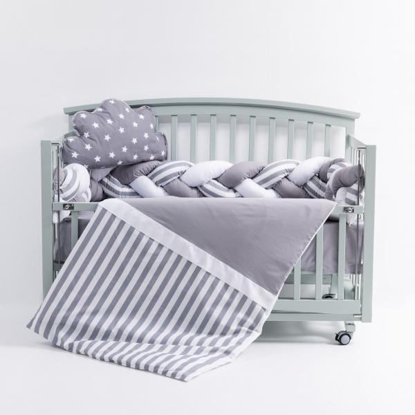 Lenjerie MyKids 8 piese Gray-White cu baldachin 120x60 cm